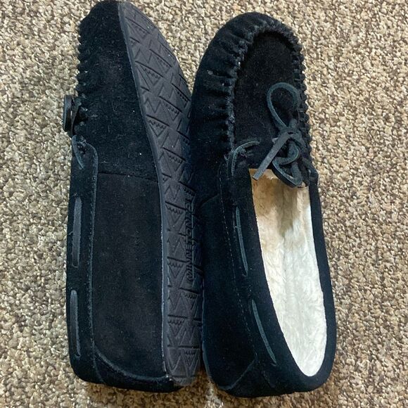 Minnetonka 40217 Leather Upper Suede Women’s Size 6M Black Moccasins - Picture 7 of 14